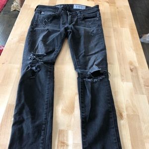AG black distressed super skinny ankle jeans